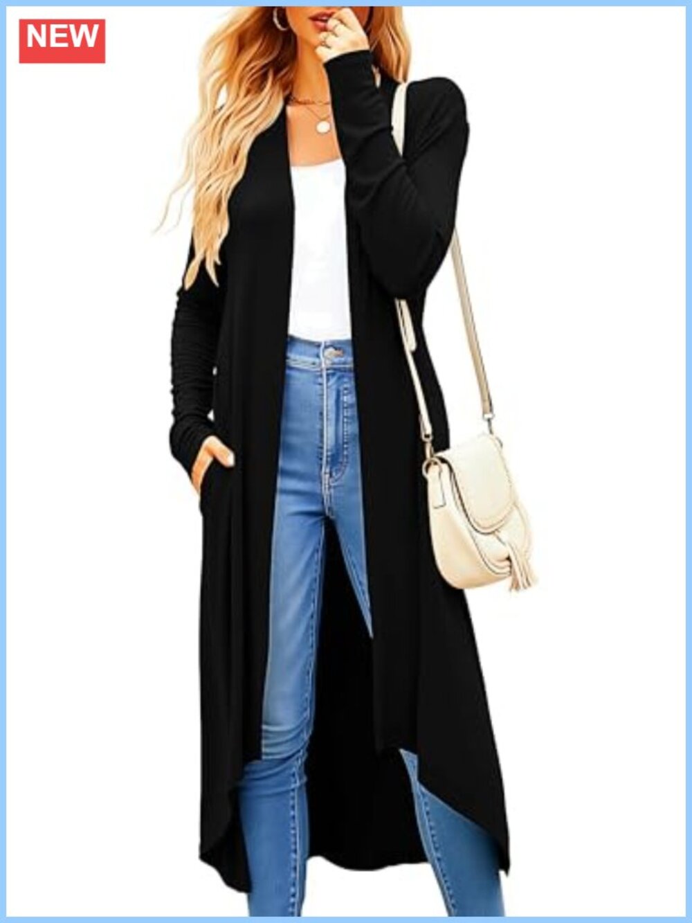 Womens Long Cardigan Lightweight Open Front Duster with Pockets